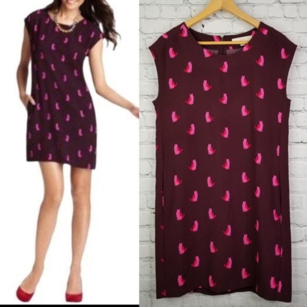 LOFT Cat Pattern Shift / Sheath Dress - Size XSP w/ Pockets
